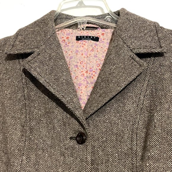 Sisley Tan Brown Italian Tweed Fitted Wool Blazer Jacket - Picture 6 of 13